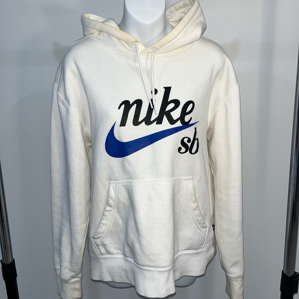 Nike Women's White Hoodie with Blue Logo